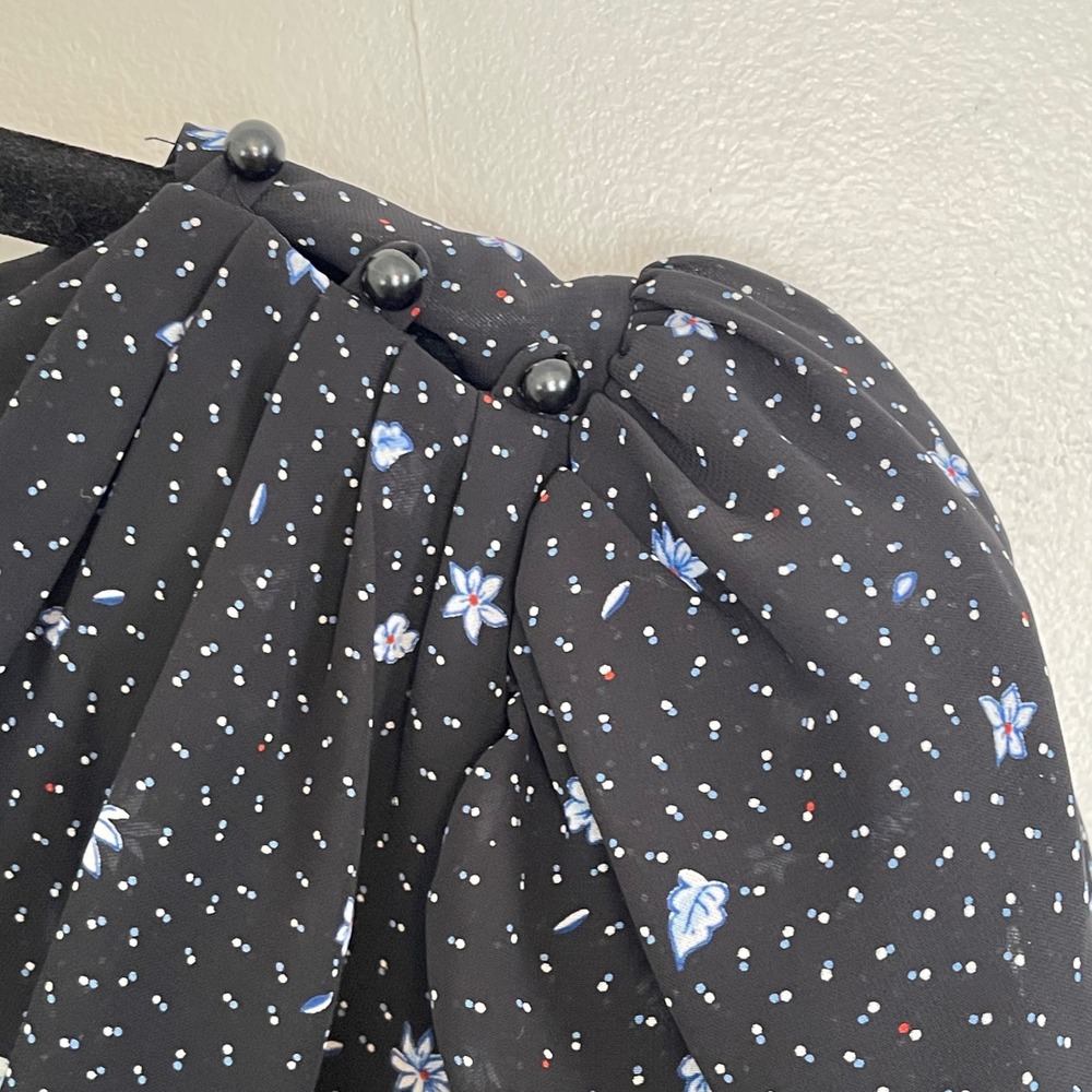 Vintage Floral Polka Dot Puff Sleeve Midi Dress Sheer Black Size 7/8 Cottagecore - Picture 5 of 9